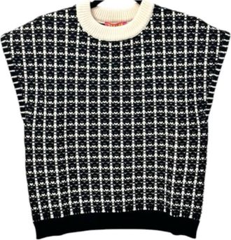 THML Clothing Womens Livvy Plaid Knit Top In Black Multi