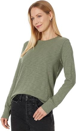 Lilla P Long Sleeve Ribbed Cuff Crew-Neck Womens Clothing Agave : SM, Cotton