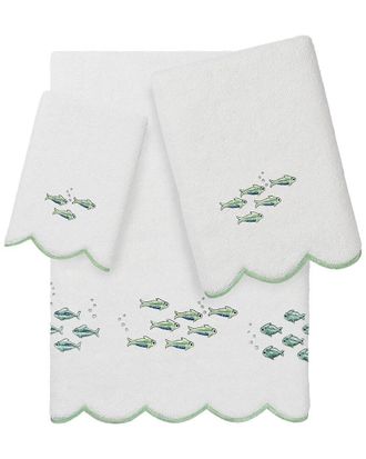 Linum Home Textiles 100% Turkish Cotton Fish School Scallop 3Pc Embellished Towel Set