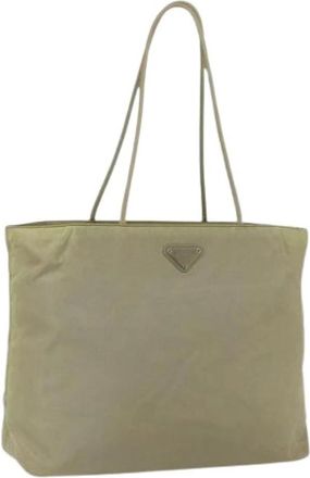 Prada Pre-owned Tote Bags, female, Beige, Size: ONE SIZE Pre-owned Nylon Tote Bag
