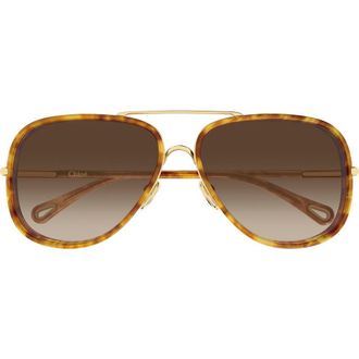 Chlo&eacute; 60mm Gradient Navigator Sunglasses in Light Gold at Nordstrom