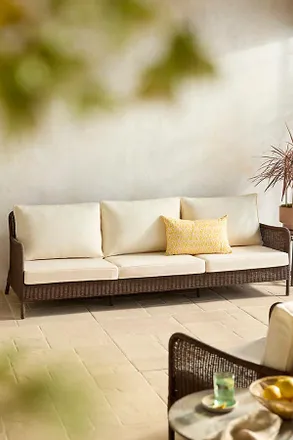 Terrain Harbor All Weather Wicker Three Seat Sofa, White Cushions