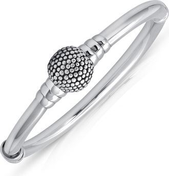 MAX + STONE 925 Sterling Silver 7 Inch Beaded Ball Bracelets with Hinged Clasp