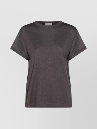 Brunello Cucinelli cashmere and silk metallic short-sleeve crewneck knitted top