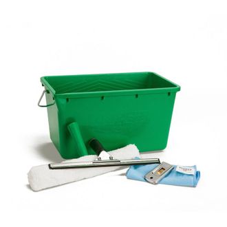 Unger Pro Set completo 5 in 1 (incluso lavavetri, tergivetro, panno in microfibra, raschietto di sicurezza, secchio 18 l, per la pulizia professionale