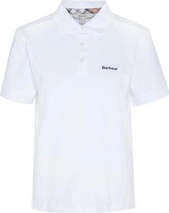 Barbour Tops, Dames, Wit, 2Xl, Katoen, Witte Polo Shirt met Tartan Trim
