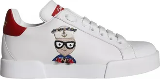 Dolce & Gabbana White Patch Calfskin Nappa Portofino Sneakers Womens Shoes