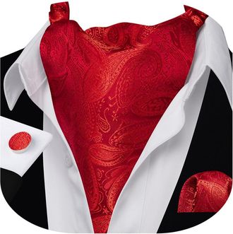 Barry.Wang Mens Cravat Tie Silk Ascot Paisley Scarf Self Ties Pocket Square Cufflinks Set Dress Wedding