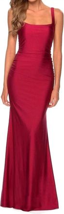 La Femme Sleeveless Square Neckline Maxi Dress In Burgundy