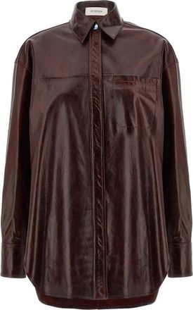 Sportmax Borel Nappa Leren Blouse - Dames - Overhemden - Bruin - 2XS - Leer - Overhemden