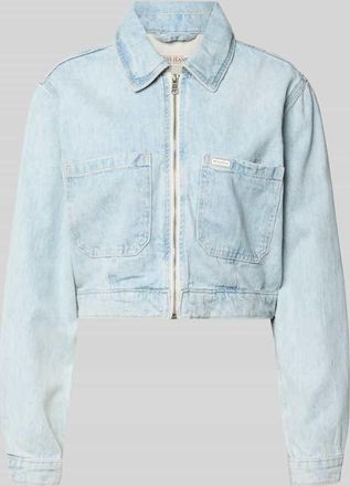 Guess Cropped Jeansjacke mit Rei&szlig;verschluss in Hellblau, Gr&ouml;&szlig;e XL