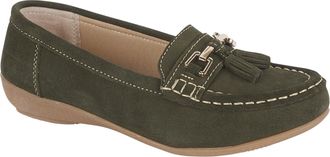 Jo & Joe Ladies Suede Slip On Loafer, Comfortable Casual Footwear with Tassel Detail (Olive, UK Footwear Size System, Adult, Women, Numeric, Medium, 7)