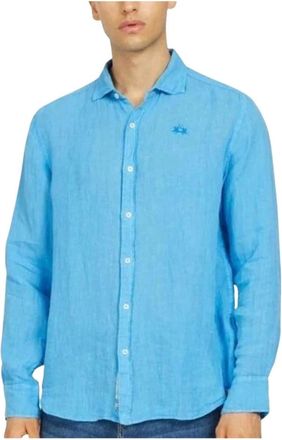 La Martina Heren, Overhemden, Blauw, Maat: 3XL Linnen