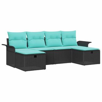 vidaXL Conjunto De Sof&aacute; De Jard&iacute;n Con Coj&iacute;n 6 Pcs Negro Y Turquesa Vidaxl