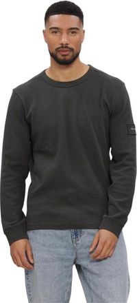 Calvin Klein LS Waffle Badge Crewnk Tee - Heren - Tops - Grijs - Maat: XL Katoen