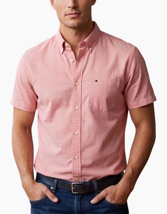 Tommy Hilfiger Mens TOMMY HILFIGER Mens Shirt Oxford Lightweight Summer Top - Pink - Size: 38/Regular