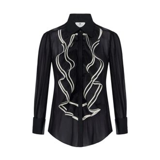 Elisabetta Franchi Camisa de Georgette con Volantes - Blouses & Shirts - Mujer - Negro - XL