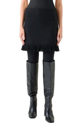 Akris Fringe Boucl&eacute; Tweed Skirt in Black at Nordstrom, Size 10