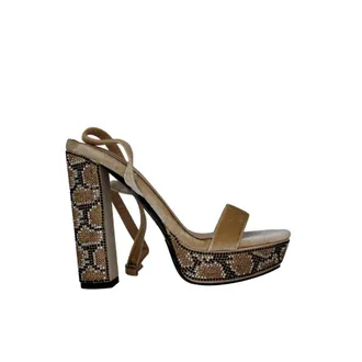 Rag & Co. Rag & Co Zircon Rhinestone Patterned High Heel Sandals Brown RCSH3843 Womens