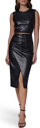 DKNY Faux Leather Belted Midi Dress in Black at Nordstrom, Size 10