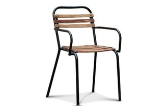 PIB Silla industrial de madera marron con reposabrazos