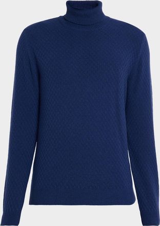 Neiman Marcus Mens Wool and Cashmere Basketweave Turtleneck Sweater