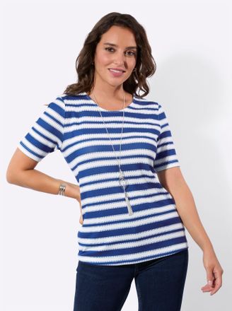 Casual Looks Rundhalsshirt CASUAL LOOKS Kurzarm-Shirt, Damen, Gr. 36, jeansblau, wei&szlig;, geringelt, 95% Polyester, 5% Elasthan, bedruckt, gemustert, gestreift, mehrf