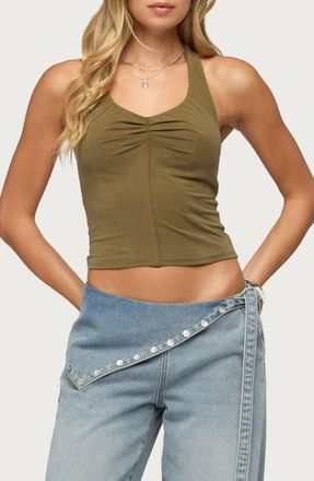 Edikted Montanah Halter Top in Olive at Nordstrom, Size X-Large