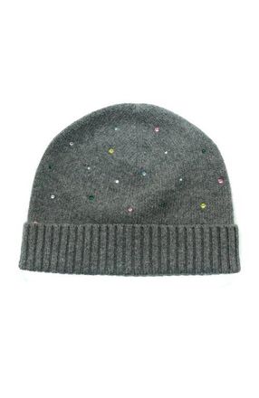 Portolano Cashmere beanie with crystal stones in Medium Heather Grey at Nordstrom