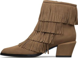 Loriblu Texan-stijl enkelboots van su&egrave;de met franjes - Dames - Cowboylaarzen - Bruin - 35 EU - Su&egrave;de - Schoenen