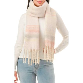 MARCUS ADLER Stripe Fringe Scarf in Blush at Nordstrom Rack