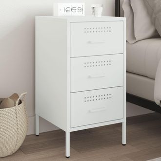 Berkfield Home Bedside Cabinet White 36x39x68 cm Steel | Size: 36 x 39 x 68 cm