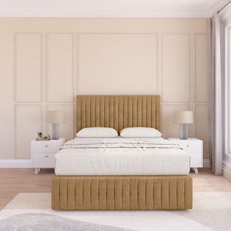 Sloomy Madison Plush Bed Set, No Drawers Mattress & 54 Headboard in Light Brown | Size: Small Double