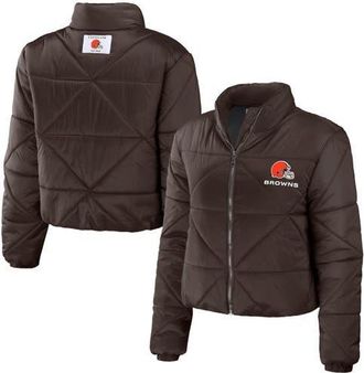 WEAR by Erin Andrews Womens WEAR by Erin Andrews Brown Cleveland Browns Cropped Puffer Full-Zip Jacket at Nordstrom, Size Xx-Large