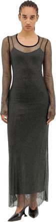 Sportmax Rhinestone Tulle Maxi Jurk - Dames - Maxi kleedjes - Zwart - XS - Tule - Kleedjes