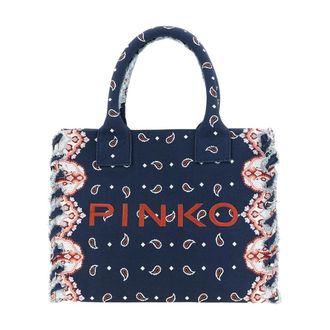 Pinko Cotton Shopper Bag met Logo - Dames - Shoppers - Blauw - ONE Size - Katoen - Tassen