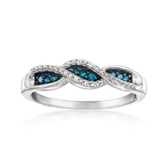 Ross-Simons White and Blue Diamond Twisted Ring in Sterling Silver