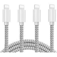 OEM Paquete De 4 Cargadores Para Tel&eacute;fono + Cables Usb Trenzados De Nailon De 3 Metros, Compatibles Con Iphone 11 Pro Max/xs Max/xr/x/8/7/6, Color Plata