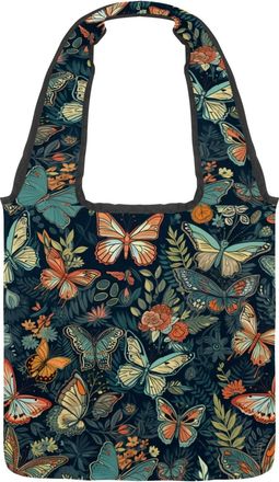Generic Colorful Butterfly Leaves Floral Background Reversible Canvas Shoulder Tote - Double-Sided Print, 12oz Cotton, 27cm Drop, Fold-Flat Bag for Travel, Sh