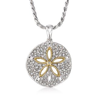 Ross-Simons Diamond Sand Dollar Pendant Necklace in Sterling Silver and 14kt Yellow Gold