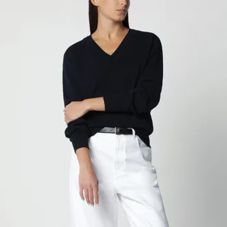 R&oacute;he Maglione blu navy in lana con doppio scollo a V
