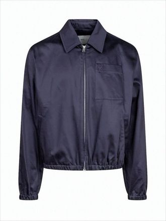 Ami Smooth-Finish Blue Cotton Jacket With Zip Closure