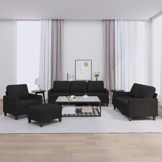 vidaXL Juego De Sof&aacute;s Con Cojines 4 Piezas Tela Negro Vidaxl