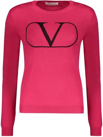 Valentino WomenS Pink Wool Crewneck Sweater, Size 42