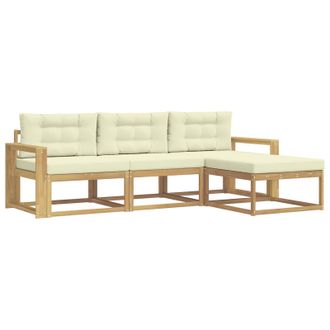 vidaXL Conjunto De Sof&aacute;s De Exterior 4 Pcs Blanco Y Crema Poli&eacute;ster Vidaxl