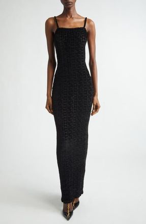 Balmain Monogram Velvet Jacquard Dress in Eap Black/black at Nordstrom, Size 2