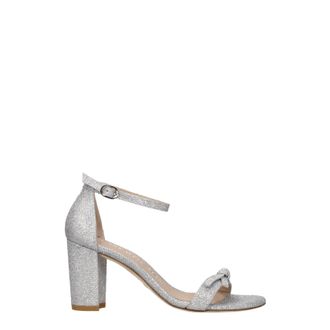Stuart Weitzman Sandalen fast nackt Frau Stoff Silber