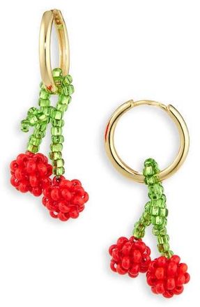 Pura Utz Beaded Charm Drop Hoop Earrings in Red /Green at Nordstrom Rack