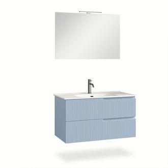 Aquadesign Mueble de ba&ntilde;o de 4 piezas en mdf azul tiffany