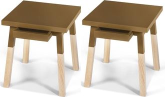 Mon Petit Meuble Français 2 mesitas de noche lacadas con 1 cajón, asiento 40 cm